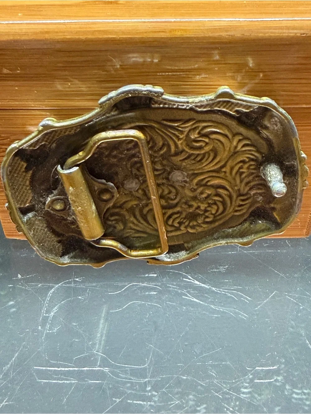Source Unknown Brass-Tone Western Longhorn Belt Buckle - Gold and Brown